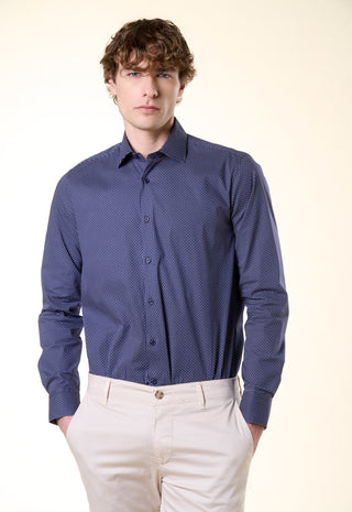 Camicia Regular Fit in Micro-Pattern|Colore:Blu