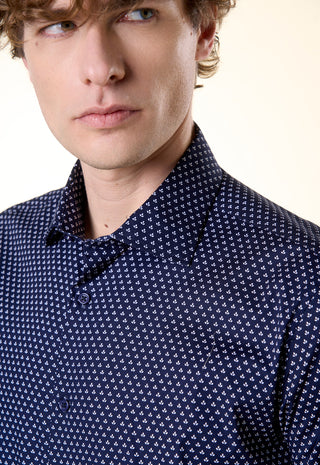 Camicia Ivy con Micro-Stampa Botanica|Colore:Blu