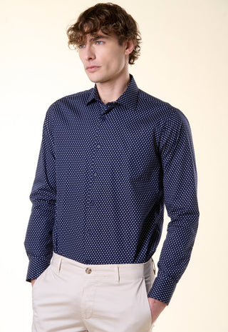 Camicia Ivy con Micro-Stampa Botanica|Colore:Blu