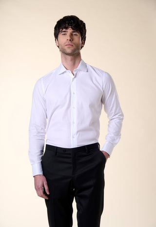 Camicia Slim Fit Cotone Operato con Collo Classico|Colore:Bianco 600