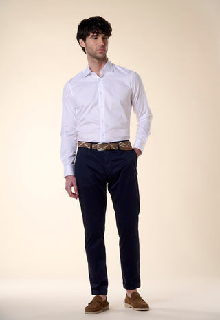Camicia Slim Fit Cotone Operato con Collo Classico|Colore:Bianco 400