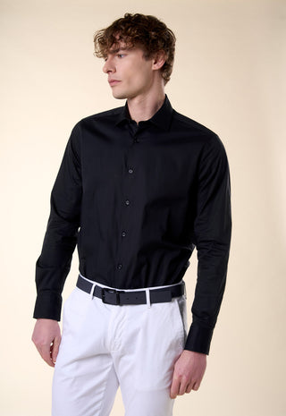 Camicia in Popeline Slim Fit|Colore:Nero