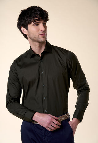 Camicia in Popeline Slim Fit|Colore:Verde
