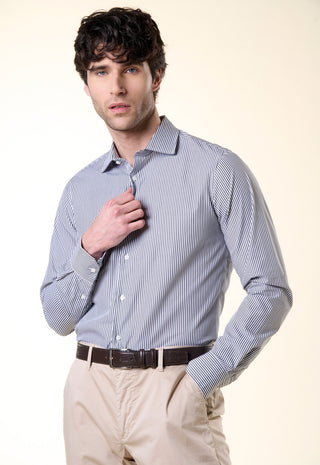 Camicia Slim Fit a Righe Bastoncino|Colore:Verde