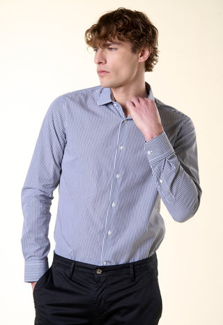 Camicia Slim Fit a Righe Bastoncino|Colore:Nero