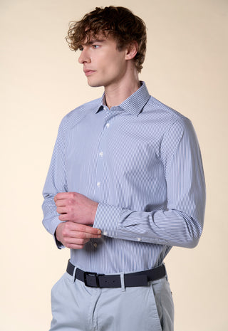 Camicia Slim Fit a Righe Bastoncino|Colore:Celeste 1