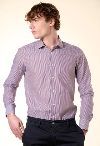 Camicia Slim Fit a Righe Bastoncino|Colore:Bordeaux
