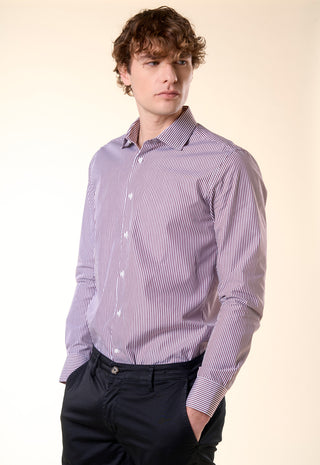 Camicia Slim Fit a Righe Bastoncino|Colore:Bordeaux