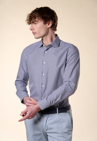 Camicia Slim Fit a Righe Bastoncino|Colore:Blu