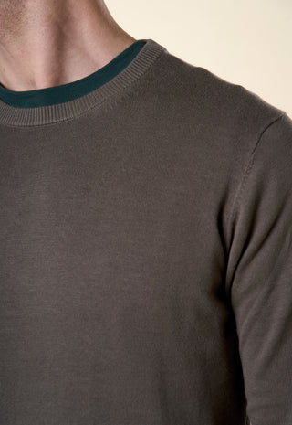 Maglia Uomo Girocollo Maniche Lunghe Bordi a Coste|Colore:Sottobosco
