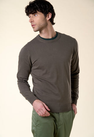 Maglia Uomo Girocollo Maniche Lunghe Bordi a Coste|Colore:Sottobosco