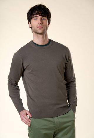 Maglia Uomo Girocollo Maniche Lunghe Bordi a Coste|Colore:Sottobosco