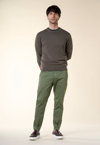 Maglia Uomo Girocollo Maniche Lunghe Bordi a Coste|Colore:Sottobosco