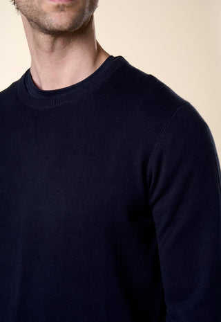 Maglia Uomo Girocollo Maniche Lunghe Bordi a Coste|Colore:Navy