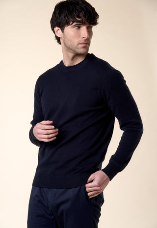 Maglia Uomo Girocollo Maniche Lunghe Bordi a Coste|Colore:Navy