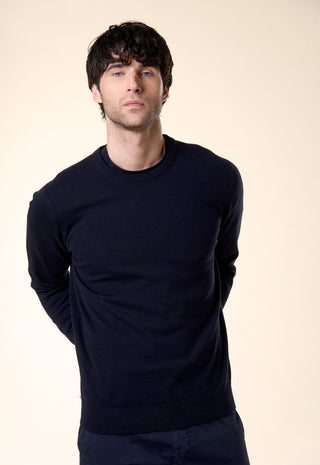 Maglia Uomo Girocollo Maniche Lunghe Bordi a Coste|Colore:Navy