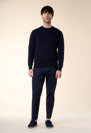 Maglia Uomo Girocollo Maniche Lunghe Bordi a Coste|Colore:Navy