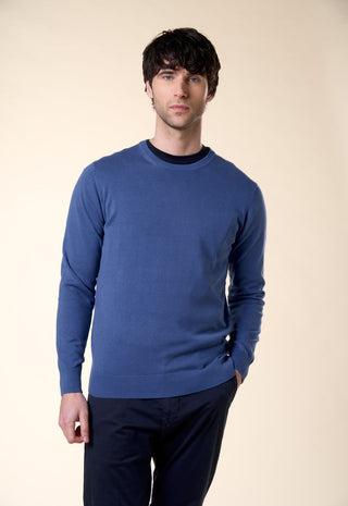 Maglia Uomo Girocollo Maniche Lunghe Bordi a Coste|Colore:Blu capri