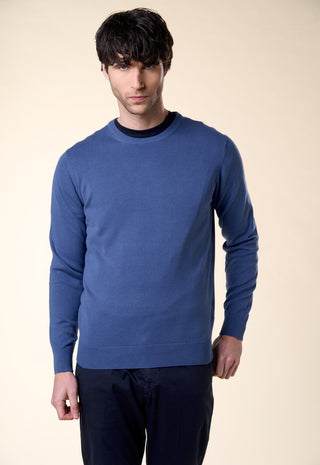 Maglia Uomo Girocollo Maniche Lunghe Bordi a Coste|Colore:Blu capri