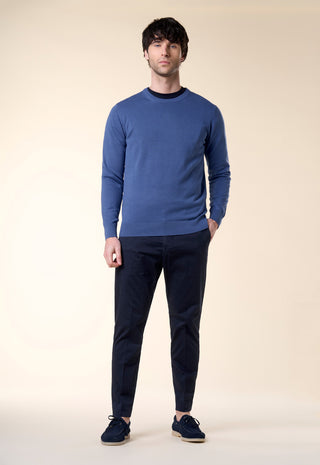 Maglia Uomo Girocollo Maniche Lunghe Bordi a Coste|Colore:Blu capri
