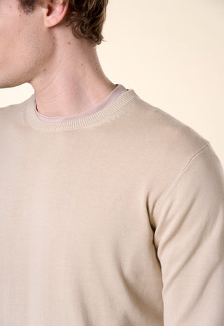 Maglia Uomo Girocollo Maniche Lunghe Bordi a Coste|Colore:Beige