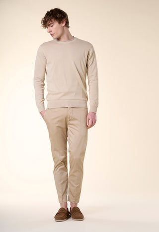 Maglia Uomo Girocollo Maniche Lunghe Bordi a Coste|Colore:Beige