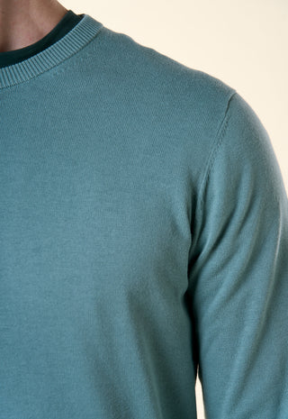 Maglia Uomo Girocollo Maniche Lunghe Bordi a Coste|Colore:Acquamarina