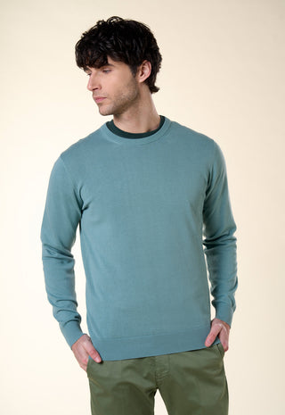 Maglia Uomo Girocollo Maniche Lunghe Bordi a Coste|Colore:Acquamarina