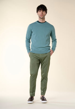 Maglia Uomo Girocollo Maniche Lunghe Bordi a Coste|Colore:Acquamarina