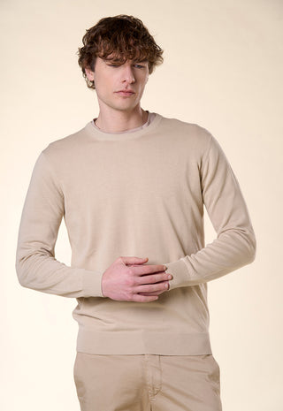 Maglia Uomo Girocollo Maniche Lunghe Bordi a Coste|Colore:Beige