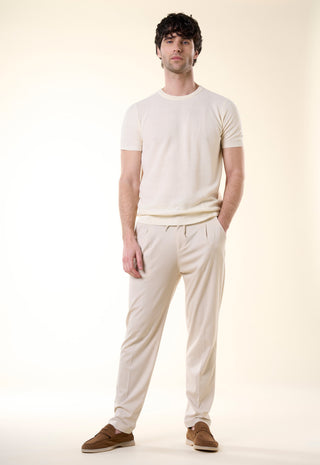 Maglia Girocollo a Manica Corta in Filato Leggero|Colore:Off white