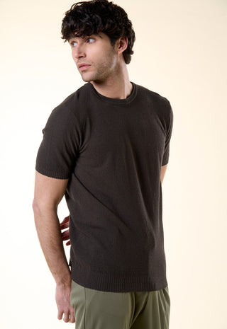 Maglia Girocollo a Manica Corta in Filato Leggero|Colore:Militare