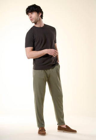 Maglia Girocollo a Manica Corta in Filato Leggero|Colore:Militare