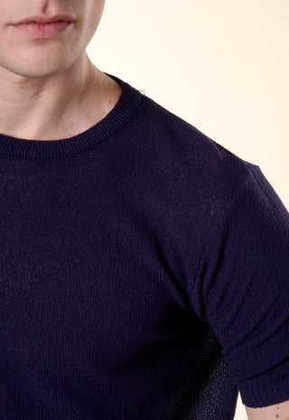 Maglia Girocollo a Manica Corta in Filato Leggero|Colore:Blu