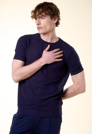 Maglia Girocollo a Manica Corta in Filato Leggero|Colore:Blu