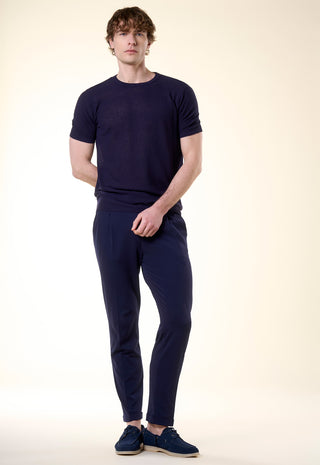 Maglia Girocollo a Manica Corta in Filato Leggero|Colore:Blu