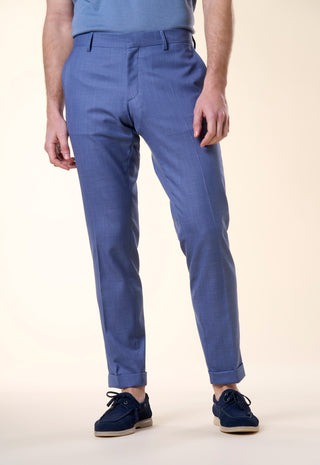 Pantalone Slim-Fit in Tessuto Strutturato|Colore:Cielo