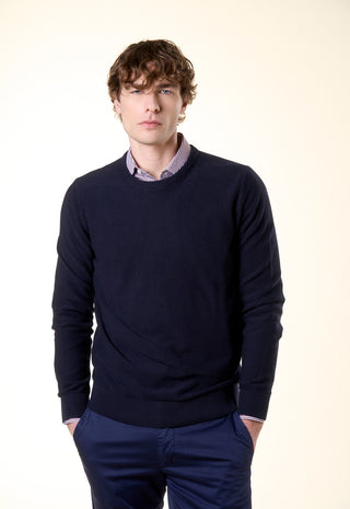 Maglia Girocollo in Texture Micro-Punto|Colore:Navy