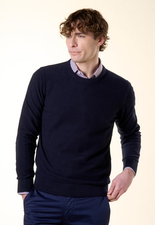 Maglia Girocollo in Texture Micro-Punto|Colore:Navy