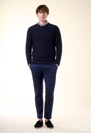 Maglia Girocollo in Texture Micro-Punto|Colore:Navy