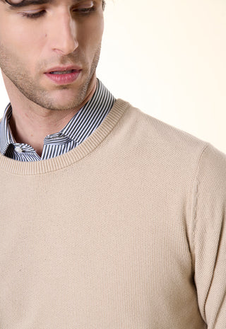 Maglia Girocollo in Texture Micro-Punto|Colore:Beige