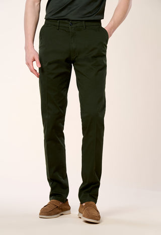 Pantalone Chino Slim Fit in Cotone Stretch|Colore:Verde
