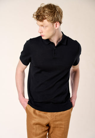 Polo in Maglia Extra Sottile 100% Cotone|Colore:Black