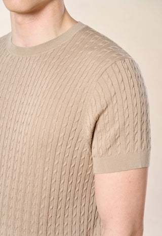 T-Shirt in Maglia a Trecce|Colore:Taupe