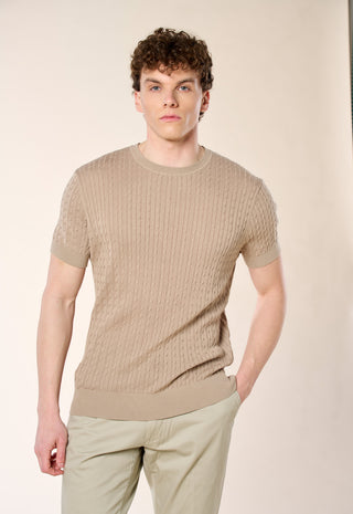 T-Shirt in Maglia a Trecce|Colore:Taupe