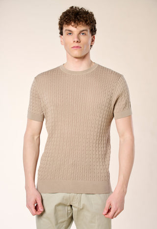 T-Shirt in Maglia a Trecce|Colore:Taupe