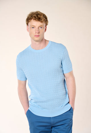 T-Shirt in Maglia a Trecce|Colore:Celeste 1
