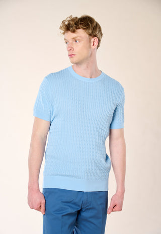 T-Shirt in Maglia a Trecce|Colore:Celeste 1