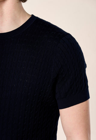 T-Shirt in Maglia a Trecce|Colore:Blu
