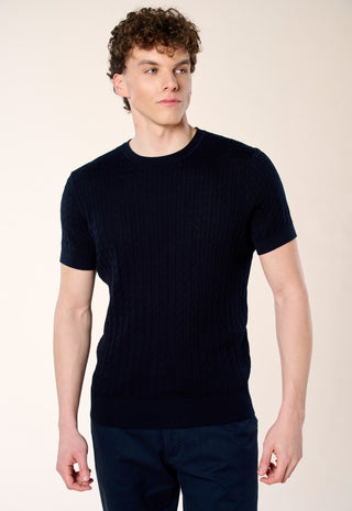 T-Shirt in Maglia a Trecce|Colore:Blu